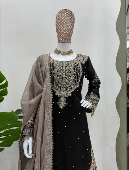 Vetrika-Black Designer Trendy Faux Georgette Sharara Suit
