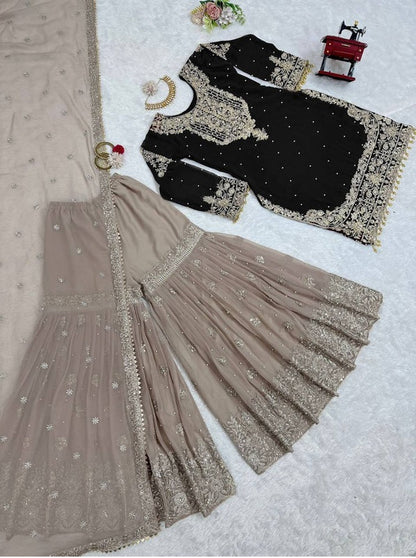 Vetrika-Black Designer Trendy Faux Georgette Sharara Suit