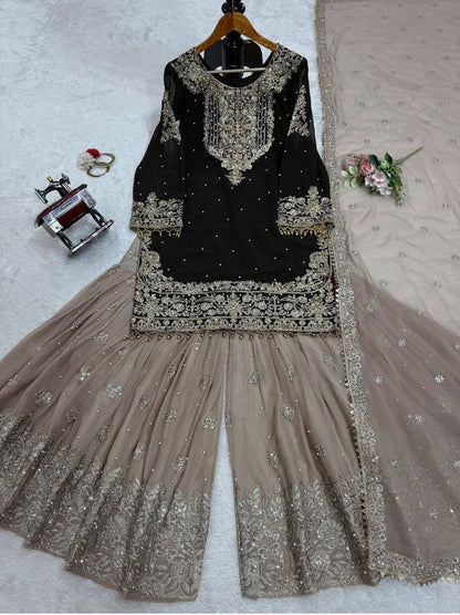 Vetrika-Black Designer Trendy Faux Georgette Sharara Suit