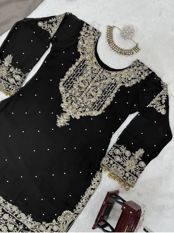 Vetrika-Black Designer Trendy Faux Georgette Sharara Suit