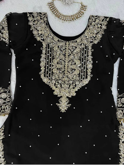 Vetrika-Black Designer Trendy Faux Georgette Sharara Suit