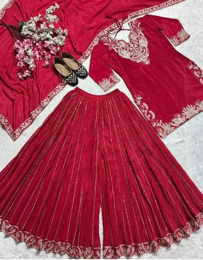 Babbly-Pink Ready To Wear Designer Pure Chinon Silk Sharara Suit