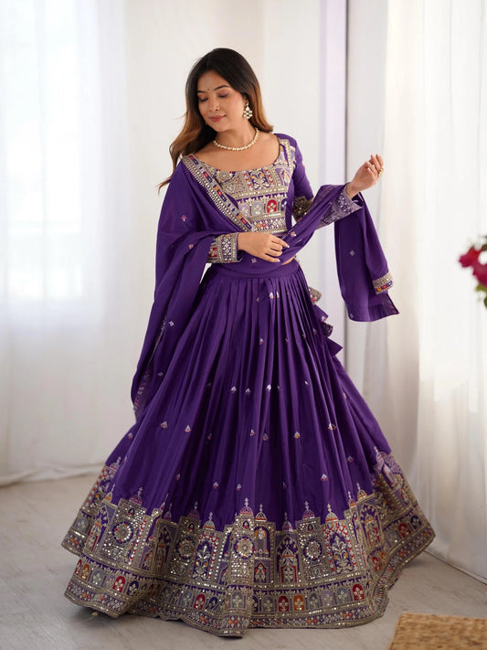 Taj-Purple Designer Embroidery & Sequence Work Lehenga