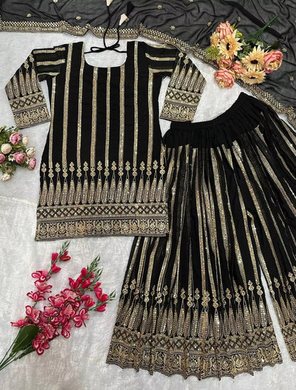 Zoya-Black Elegant Georgette Kurta Plazzo Set With Sequence Work and Fancy Dupatta
