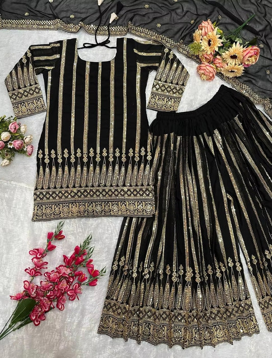 Zoya-Black Elegant Georgette Kurta Plazzo Set With Sequence Work and Fancy Dupatta