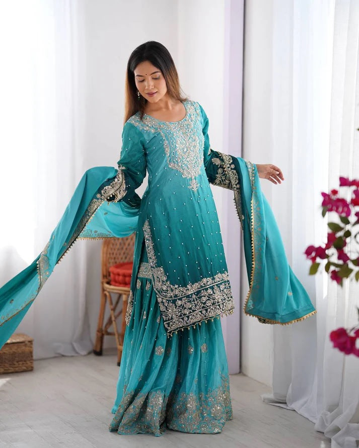 Peding-Sky Trendy Designer Sharara Suit For Women's