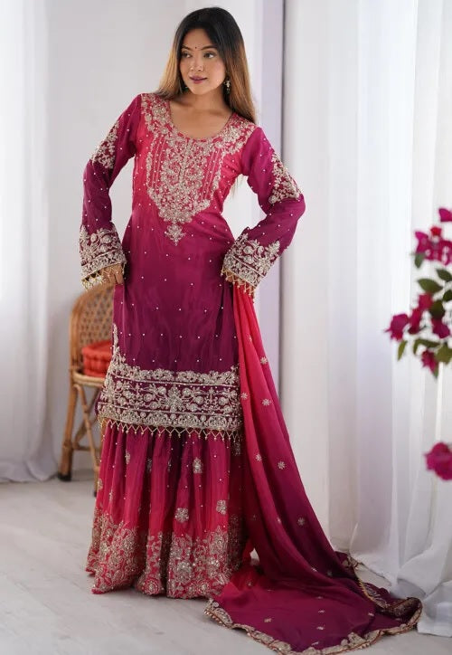 Peding-Rani Sequence Work Beads & Stones Sharara Suit
