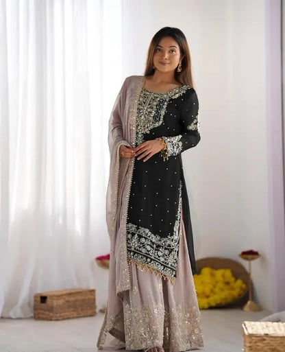 Vetrika-Black Designer Trendy Faux Georgette Sharara Suit