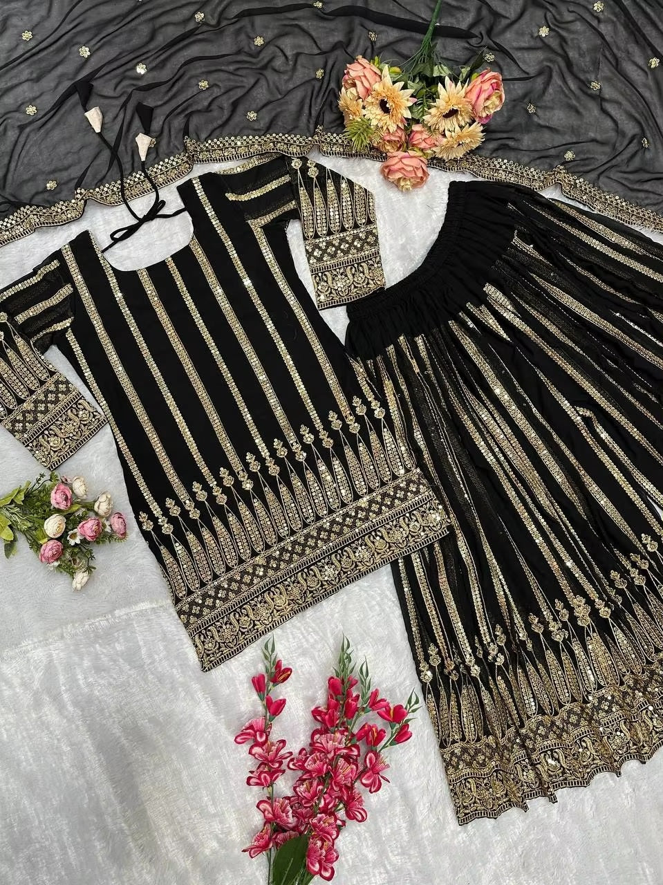 Zoya-Black Elegant Georgette Kurta Plazzo Set With Sequence Work and Fancy Dupatta