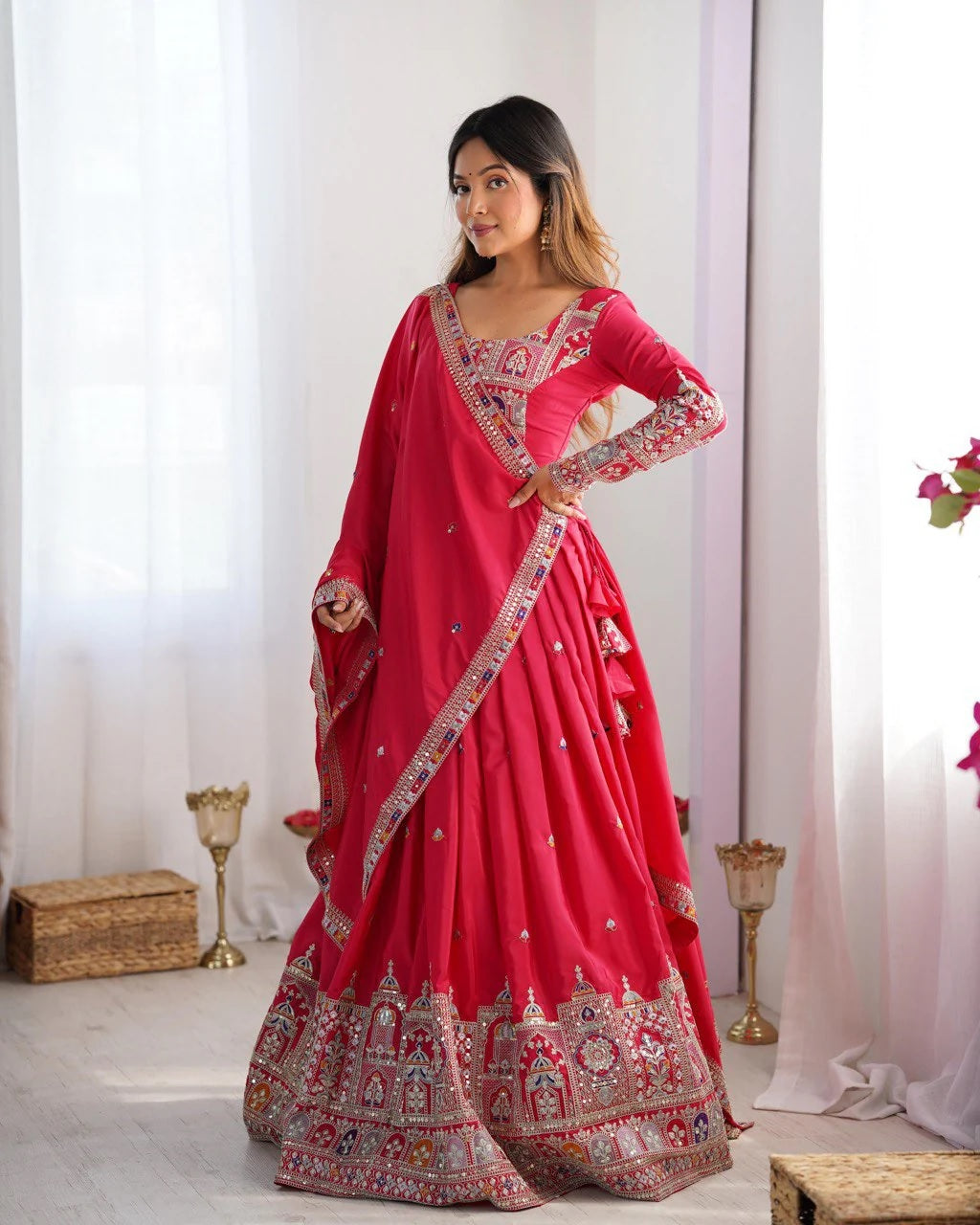 Taj-Maroon Trendy Sequence & Thread Work Maroon Lehenga Choli