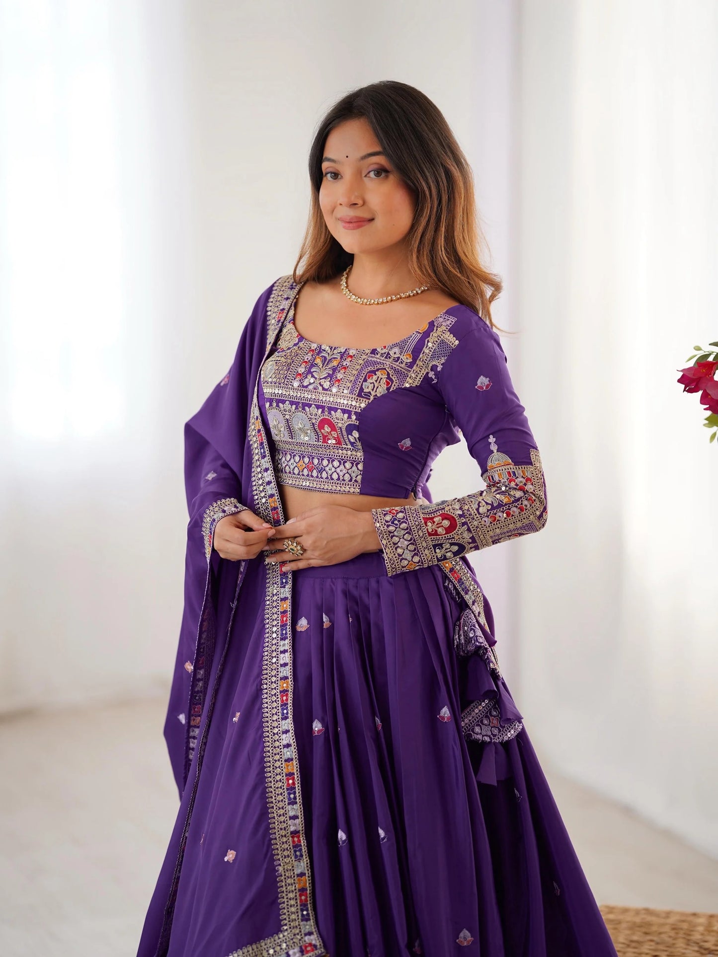 Taj-Purple Designer Embroidery & Sequence Work Lehenga