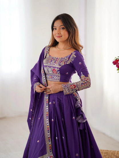 Taj-Purple Designer Embroidery & Sequence Work Lehenga