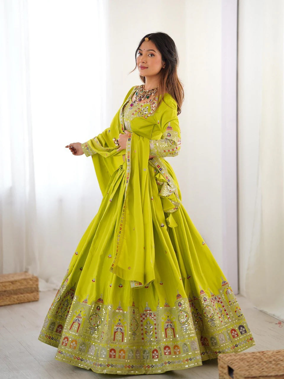 Taj-Green Designer Embroidery Lehenga Choli