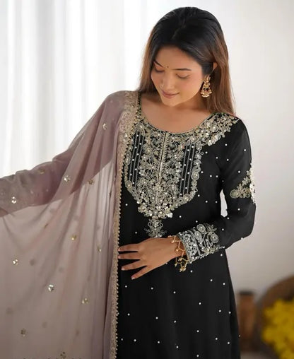 Vetrika-Black Designer Trendy Faux Georgette Sharara Suit