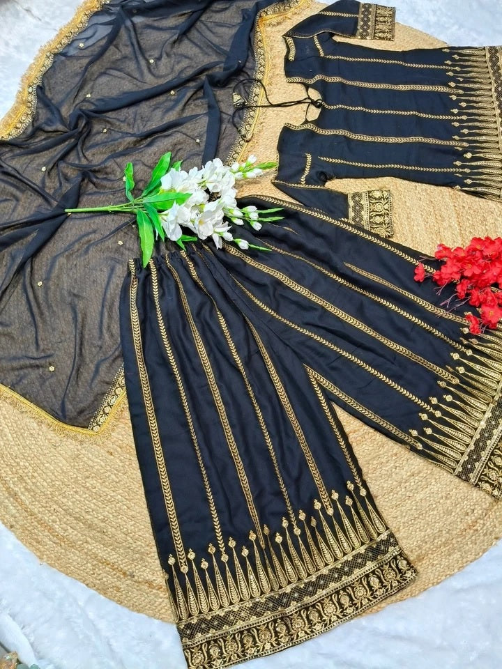 Zoya-Black Elegant Georgette Kurta Plazzo Set With Sequence Work and Fancy Dupatta
