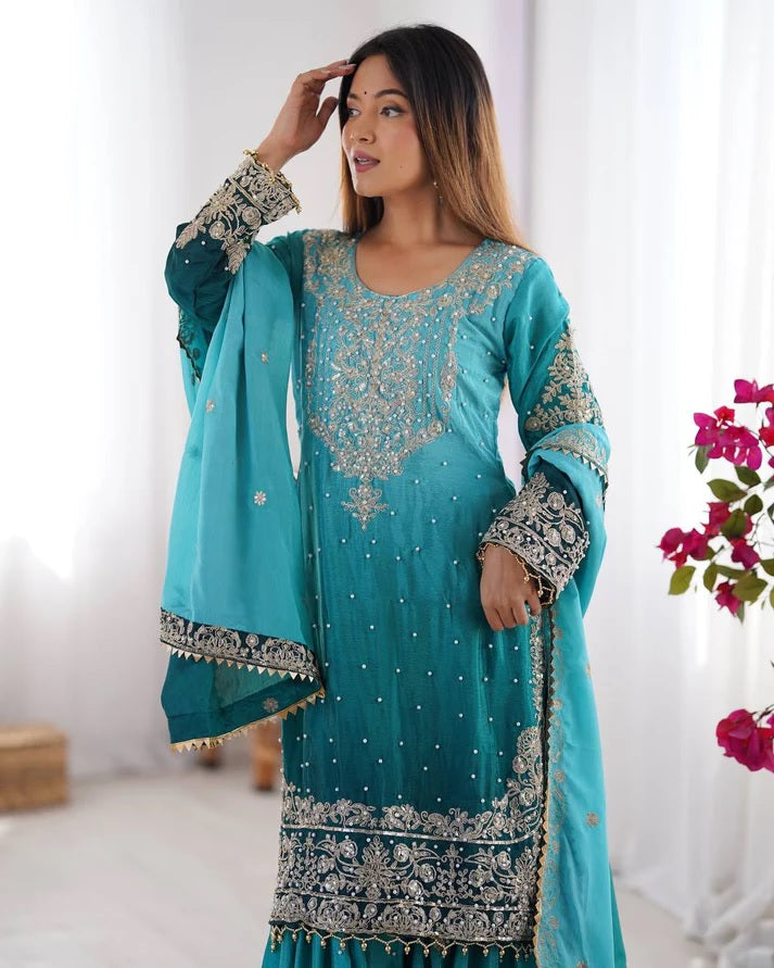 Peding-Sky Trendy Designer Sharara Suit For Women's