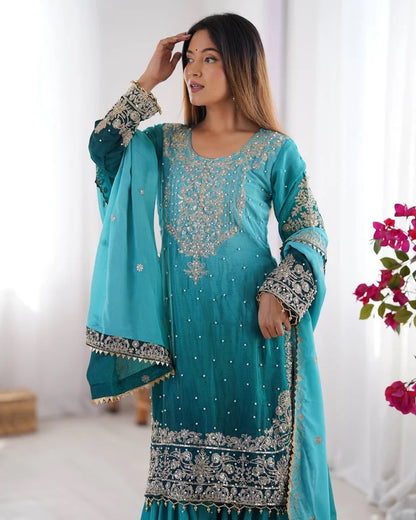 Peding-Sky Trendy Designer Sharara Suit For Women's