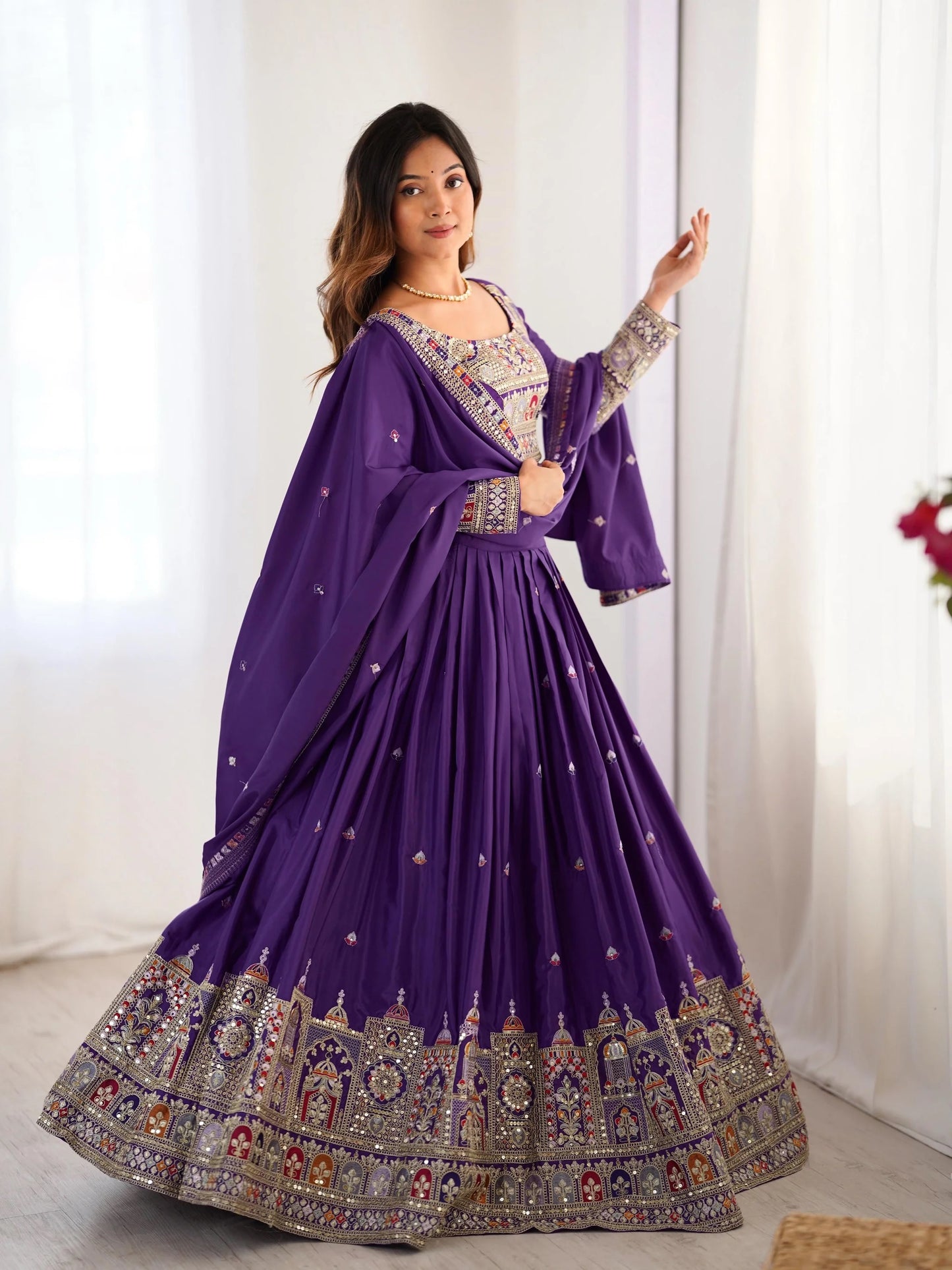 Taj-Purple Designer Embroidery & Sequence Work Lehenga