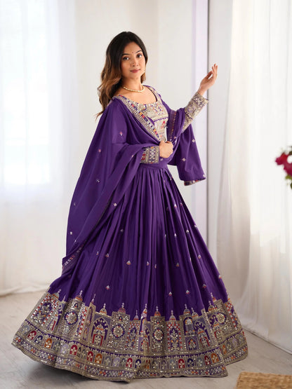Taj-Purple Designer Embroidery & Sequence Work Lehenga