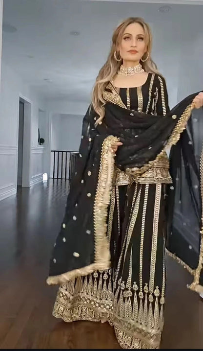 Zoya-Black Elegant Georgette Kurta Plazzo Set With Sequence Work and Fancy Dupatta