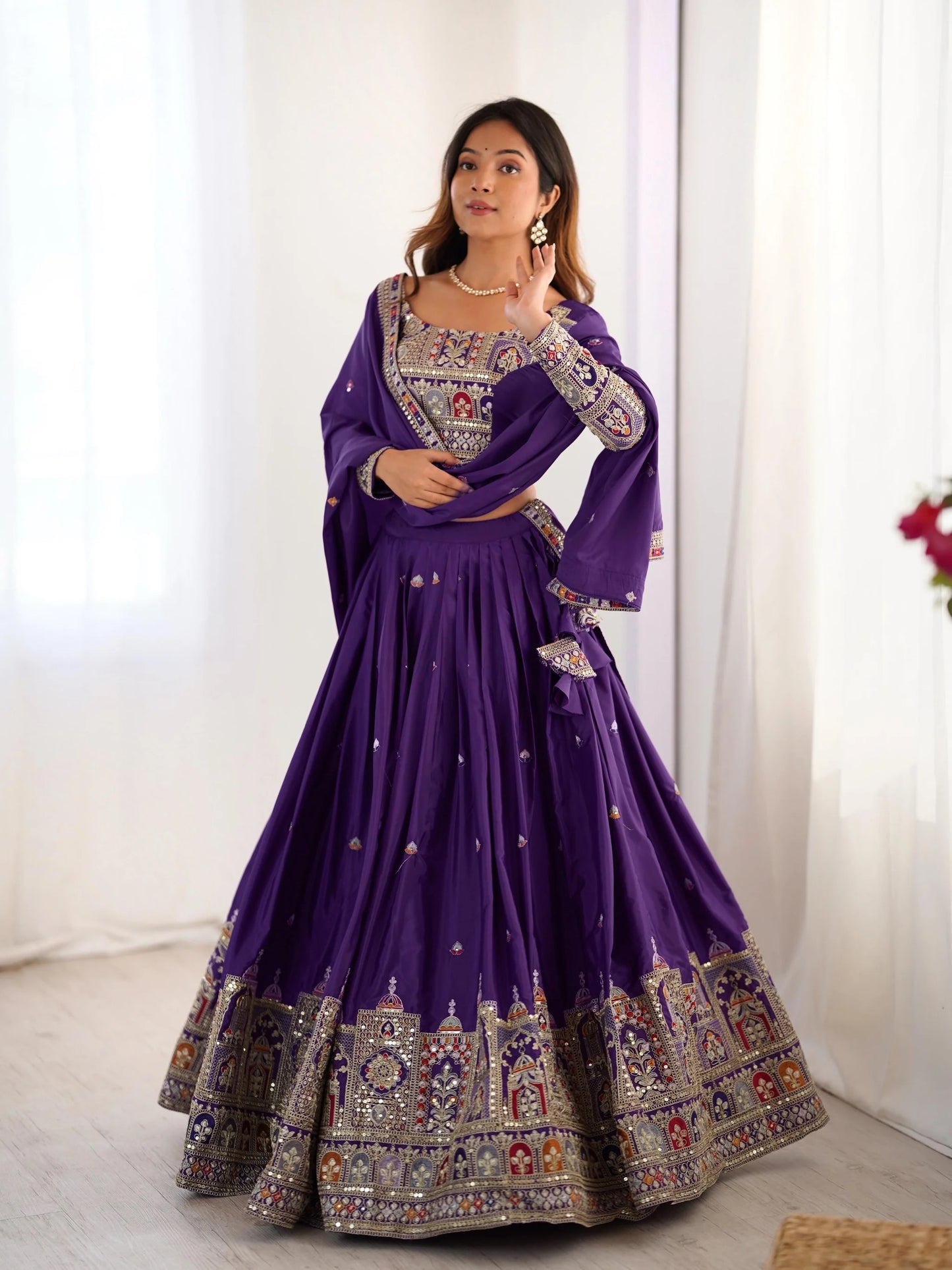 Taj-Purple Designer Embroidery & Sequence Work Lehenga