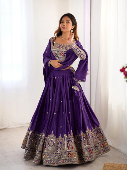 Taj-Purple Designer Embroidery & Sequence Work Lehenga
