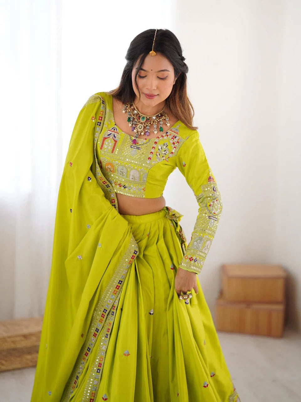 Taj-Green Designer Embroidery Lehenga Choli
