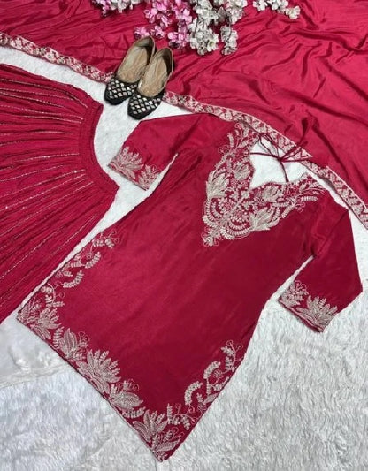 Babbly-Pink Ready To Wear Designer Pure Chinon Silk Sharara Suit