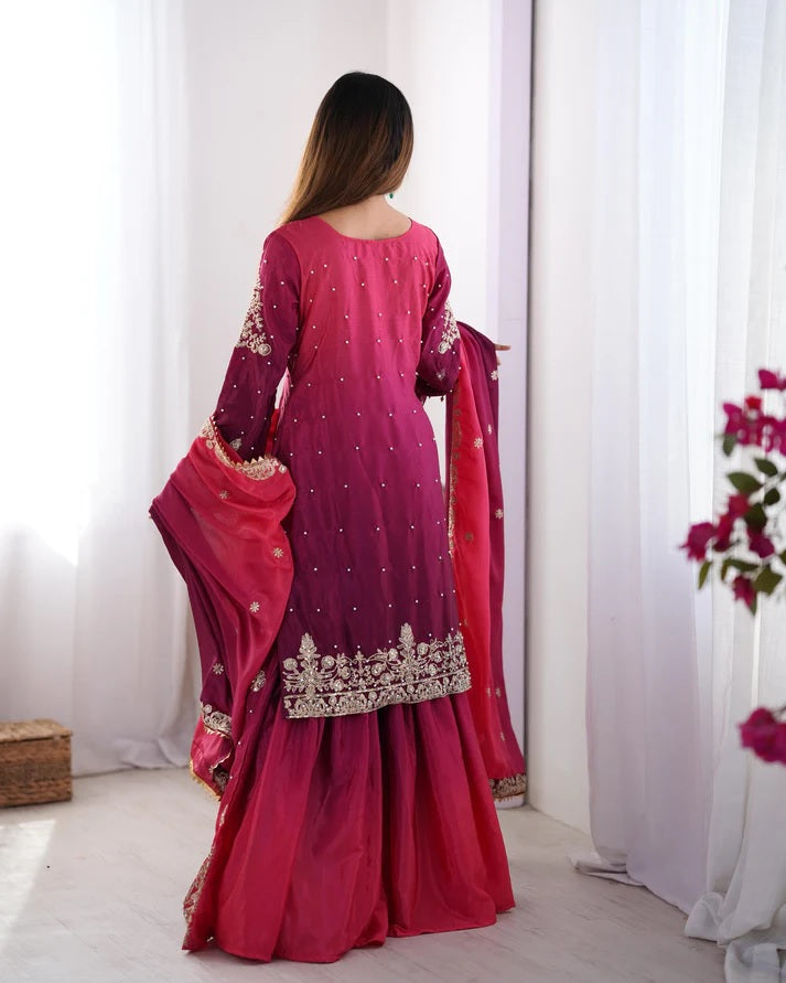 Peding-Rani Sequence Work Beads & Stones Sharara Suit