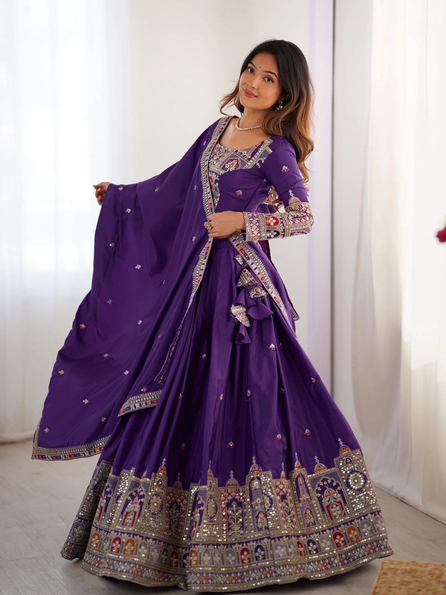 Taj-Purple Designer Embroidery & Sequence Work Lehenga