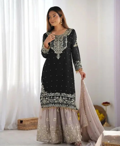 Vetrika-Black Designer Trendy Faux Georgette Sharara Suit