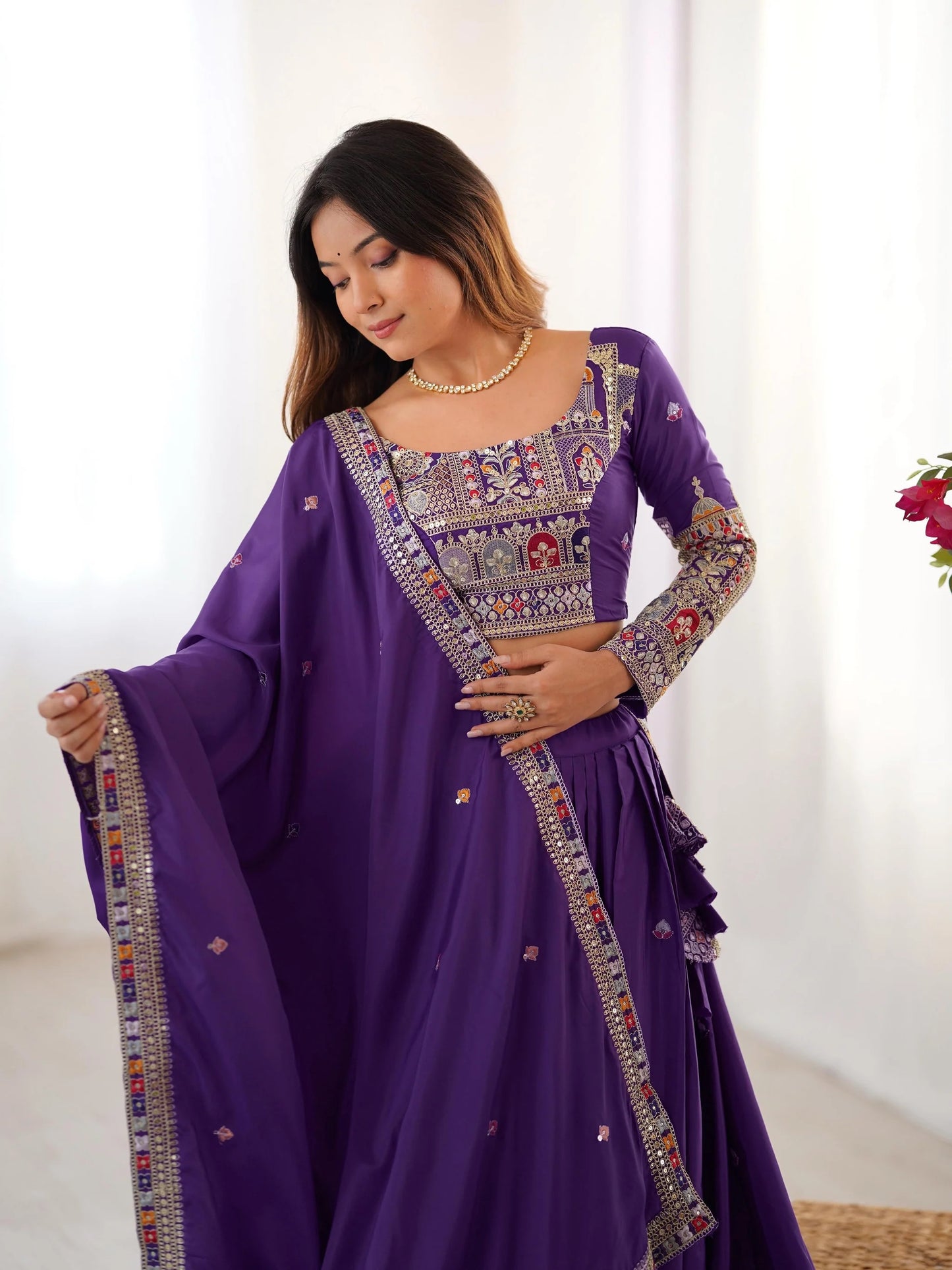 Taj-Purple Designer Embroidery & Sequence Work Lehenga