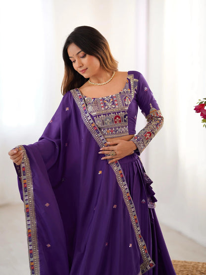 Taj-Purple Designer Embroidery & Sequence Work Lehenga