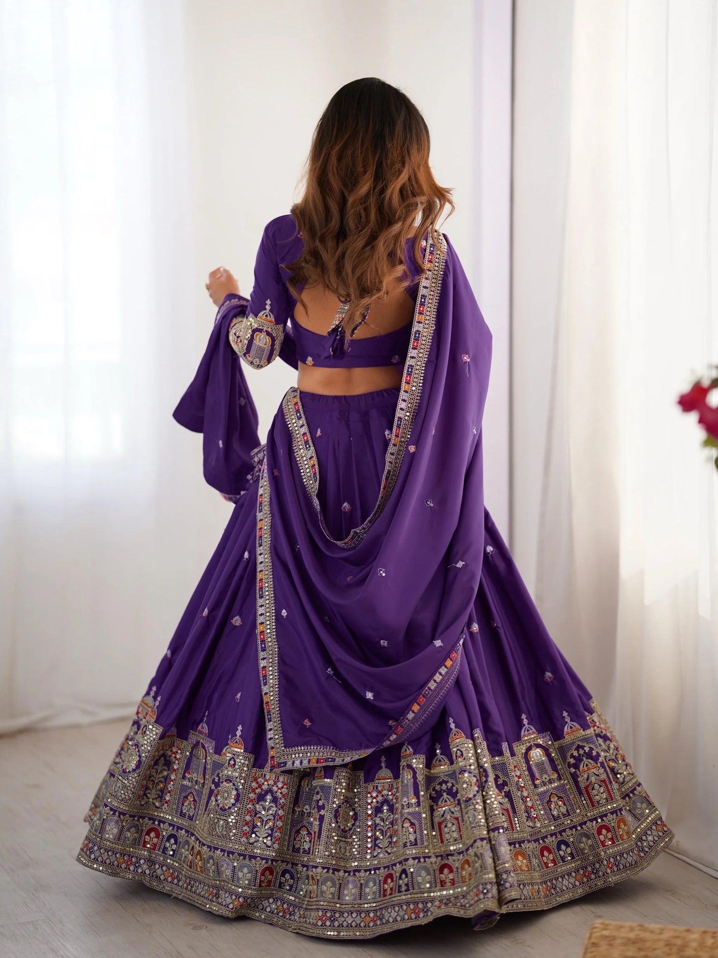 Taj-Purple Designer Embroidery & Sequence Work Lehenga