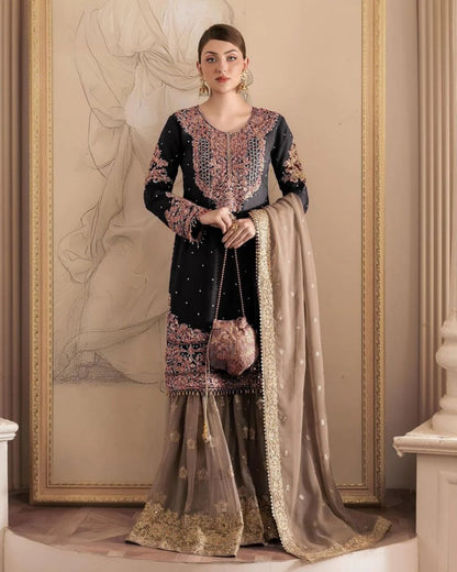 Vetrika-Black Designer Trendy Faux Georgette Sharara Suit