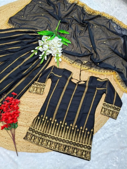 Zoya-Black Elegant Georgette Kurta Plazzo Set With Sequence Work and Fancy Dupatta