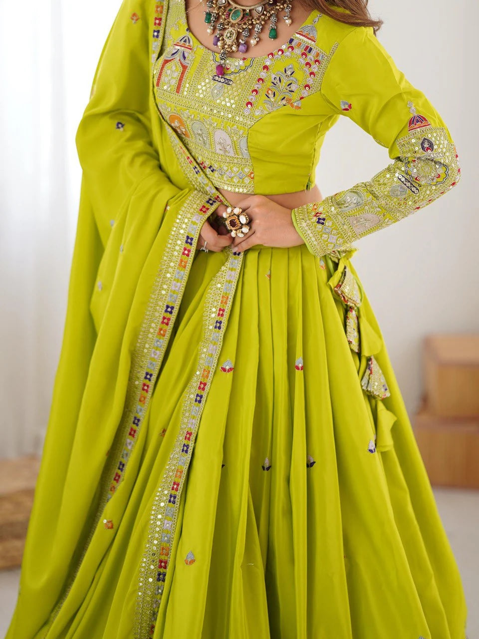 Taj-Green Designer Embroidery Lehenga Choli