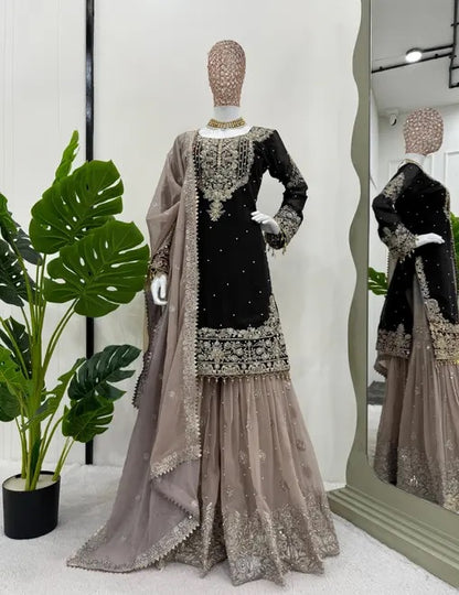 Vetrika-Black Designer Trendy Faux Georgette Sharara Suit