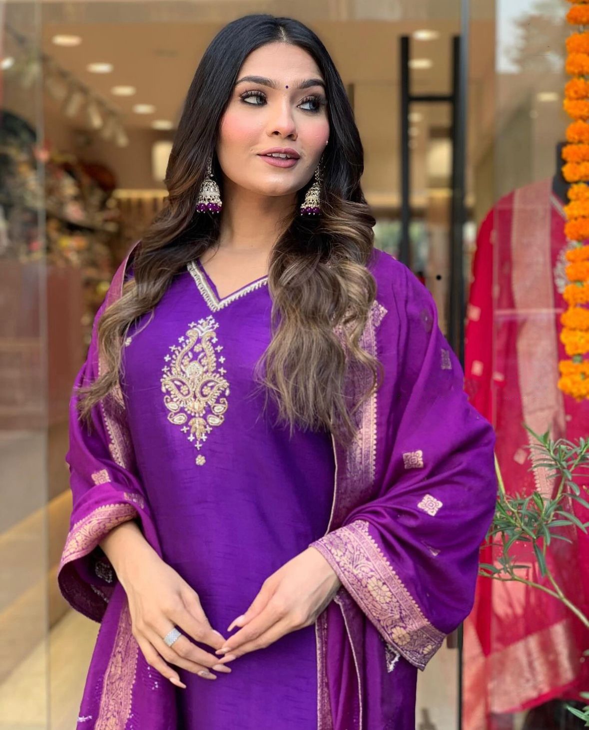 purple Viscos Chanderi Dress