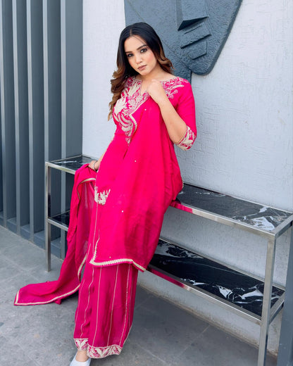 Babbly-Pink Ready To Wear Designer Pure Chinon Silk Sharara Suit