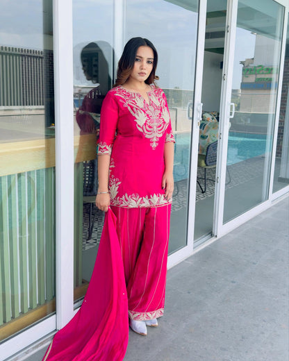 Babbly-Pink Ready To Wear Designer Pure Chinon Silk Sharara Suit